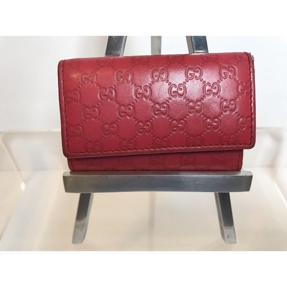 Vintage GUCCI Key Holder, Red with Gold, Micro GG Key & Card case, Guccissima - Picture 6 of 15